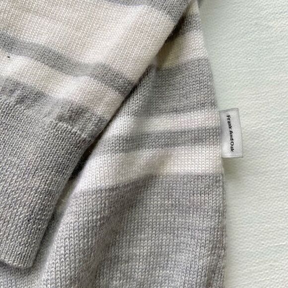 Frank And Oak Merino Wool Crewneck Long-Sleeve Sweater Light Grey Stripe - SZ M - Picture 7 of 9